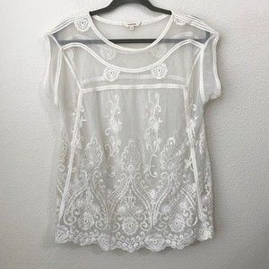 Sundance Blouse Top Womens Medium Boho Embroidered Sheer Beige FLAW